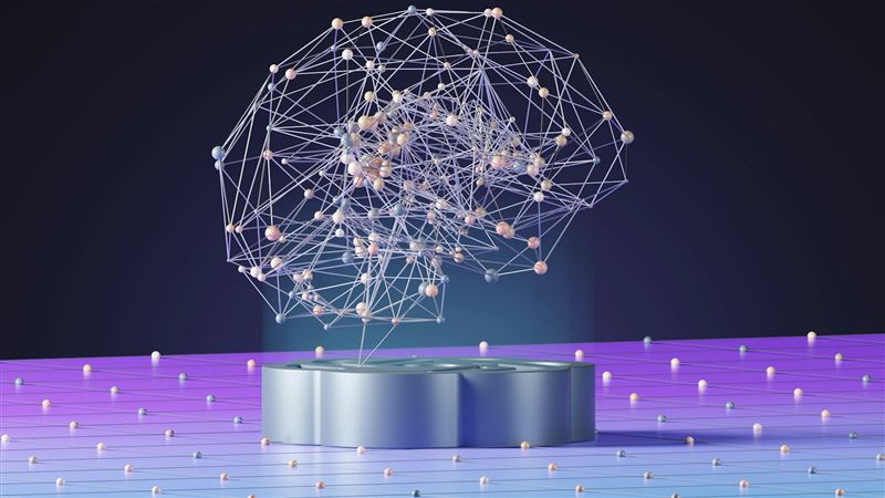 Rede neural luminosa sobre uma grade tecnológica, representando agentes de IA